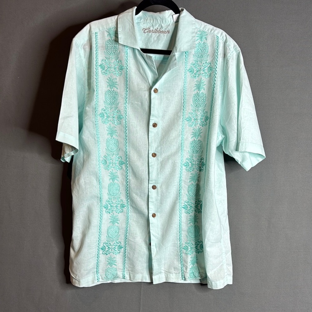 Caribbean Men's extra large Light Green Short Sleeve Shirt